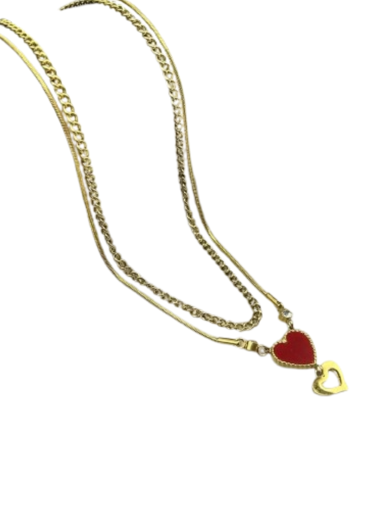 RED HEART DOUBLE CHAIN NECKLACE
