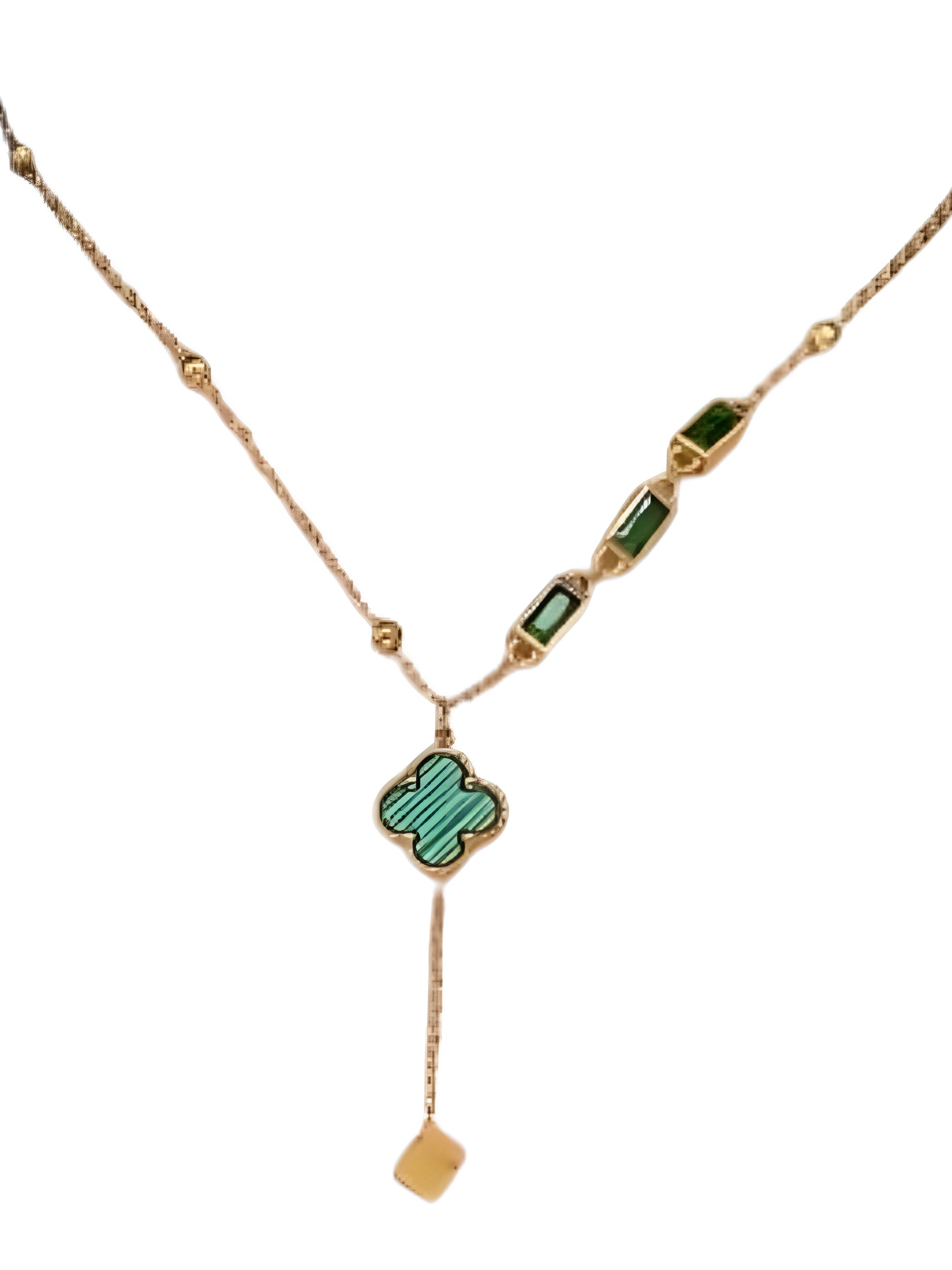 GREEN STONE CLOVER NECKLACE